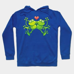 Couple of funny green frogs in love kissing passionately Hoodie